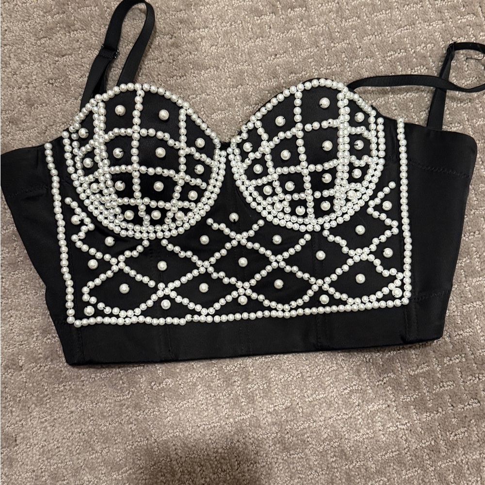 Black Pearl Embellished Women's Top